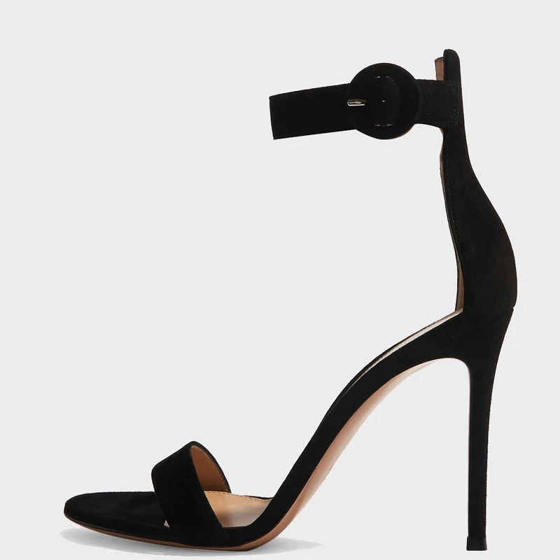 Arden Furtado 2024 Summer Suede Round toe Open toe Belt buckle Super high heel word-cingulate Sandals Extra large size