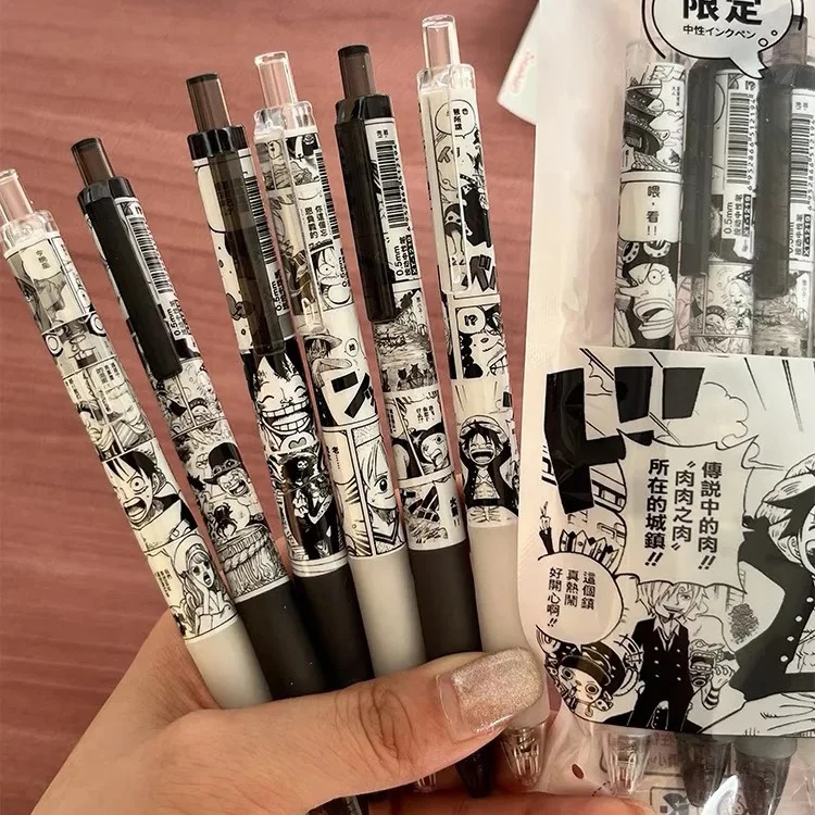 New 6PCS Anime One Piece 0.5mm Pens Luffy Zoro Sanji Nami Usopp Robi Gel Pens School Office Stationary Supplies Gifts Kids Toys