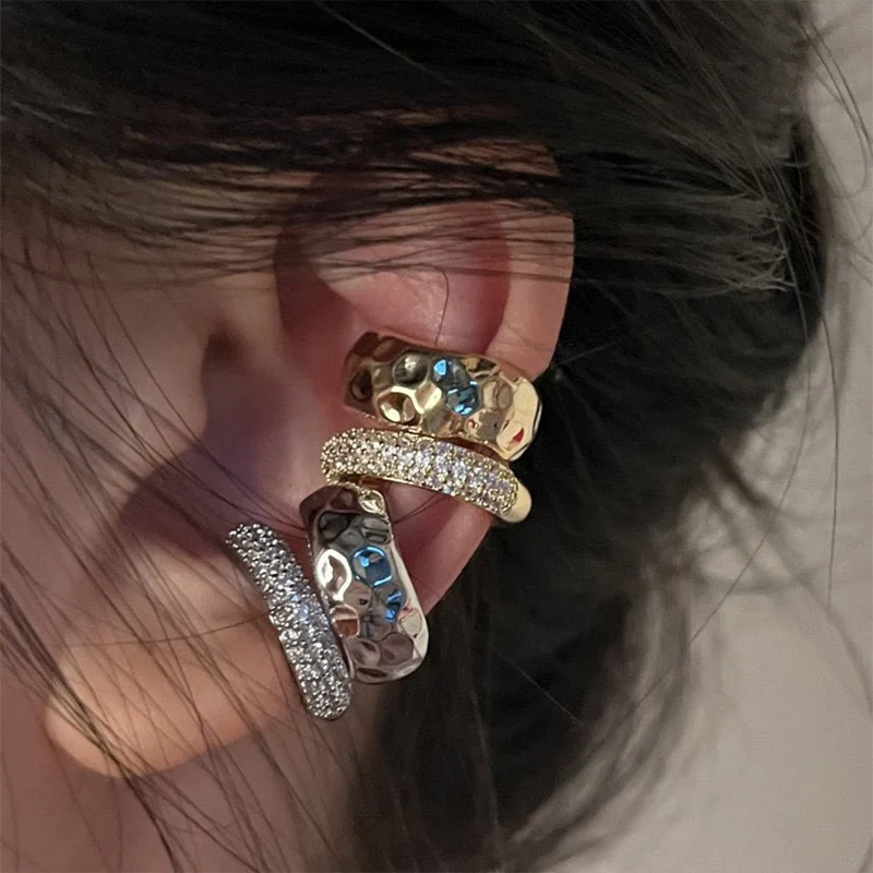 Cubic Zirconia Gold Plated Single Ear Clip Earring for Women No Piercing Personalized Sparkling Party Jewelry Cuf Earrings Gift