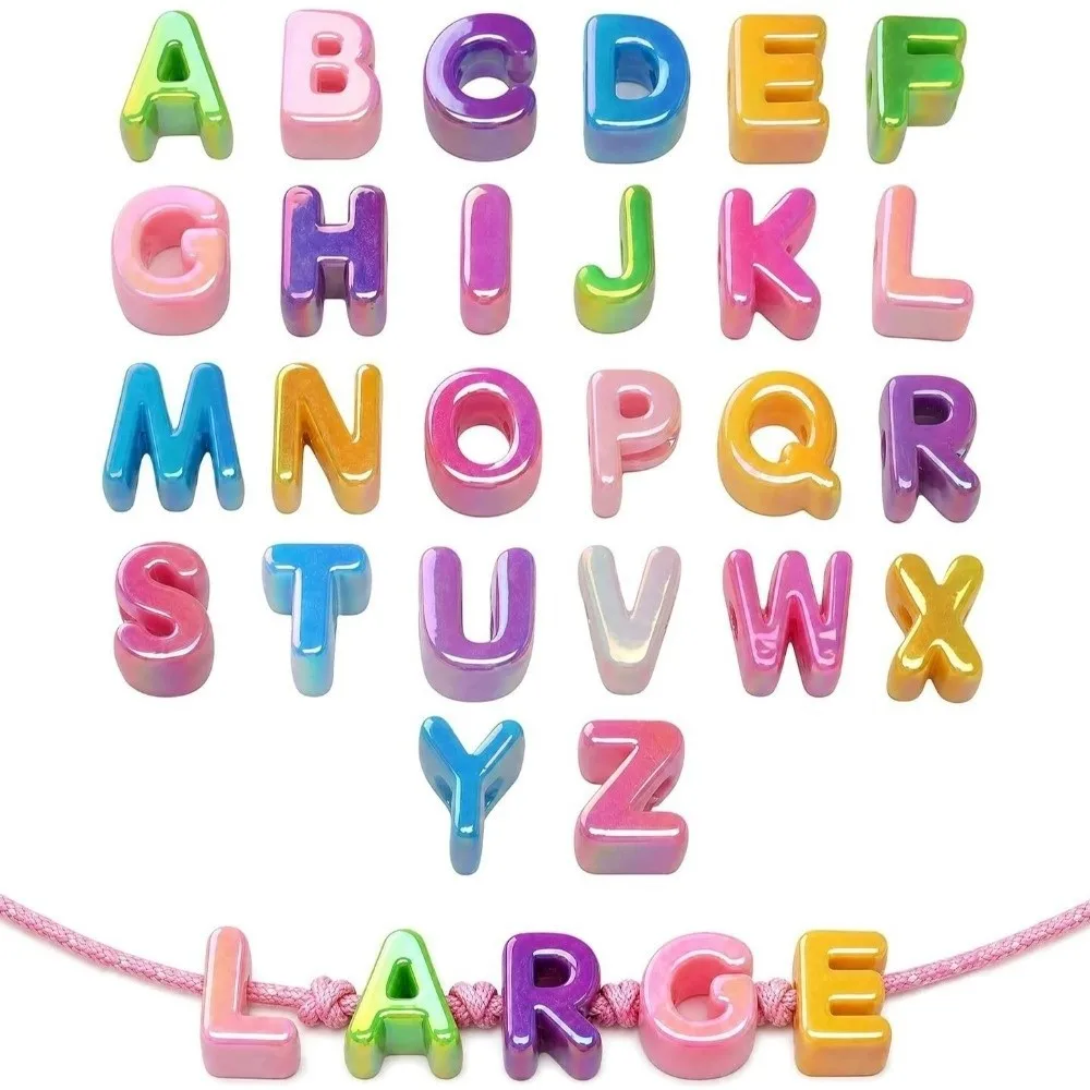 26PCS Marble Texture Acrylic Letter Beads Colored Large Hole DIY Craft Beads Loose Bead Transparent Name Bracelet Beads Necklace