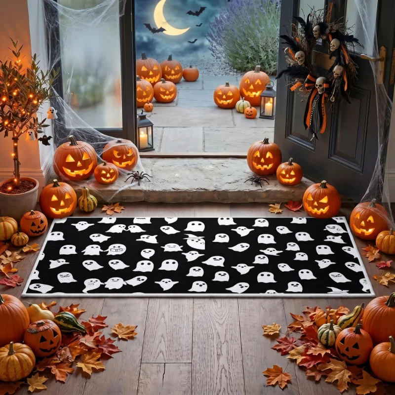 VIKAMA Halloween Ghost Print Runner Rug Non Slip Absorbent Long Doormat Entrance Floor Mat Home Festival Decor