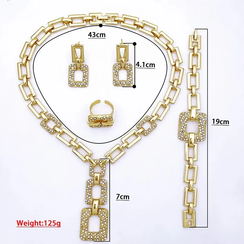 Luxury Italy Set di gioielli placcati in oro 18 carati per donna Design classico Dubai Nigeria Set di gioielli collana orecchini bracciale e anello