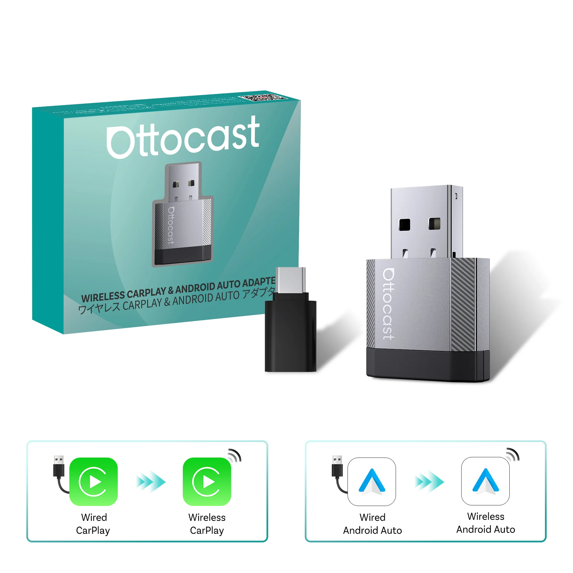 OTTOCAST Mini Nova 有線接続をワイヤレス化する2 in 1 CarPlay