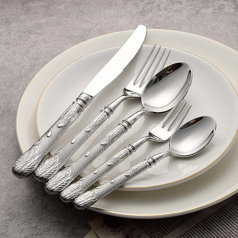 Gold Cutlery Roman Column Style 18/10 stainless steel 304 Classical Flatware Dinnerware Set Silver Service For 1 Drop Shipping