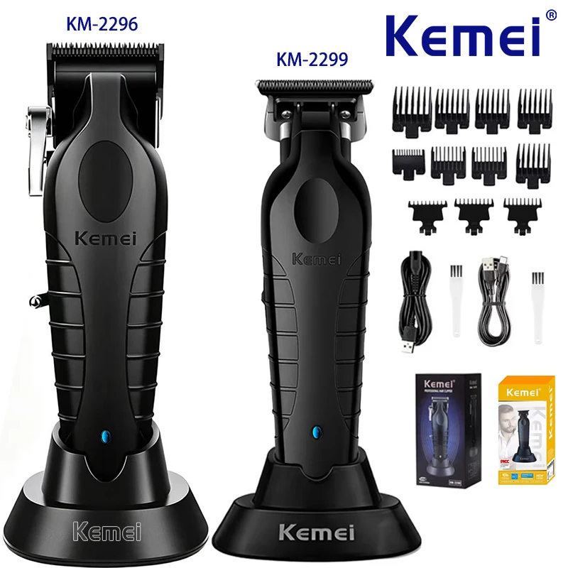 Kemei Professional Hair Trimmer Kit Fast Charging Barber Hair Cutter Machine Rechargeable KM-2296 KM-2299 Clippers With Base