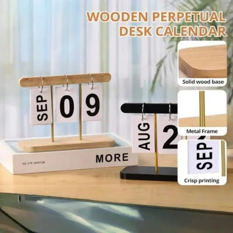 1Pc Reusable Flip Desk Calendar Non-Fading English Numeral Display Stand Desktop Ornament for Daily Use 1pcs