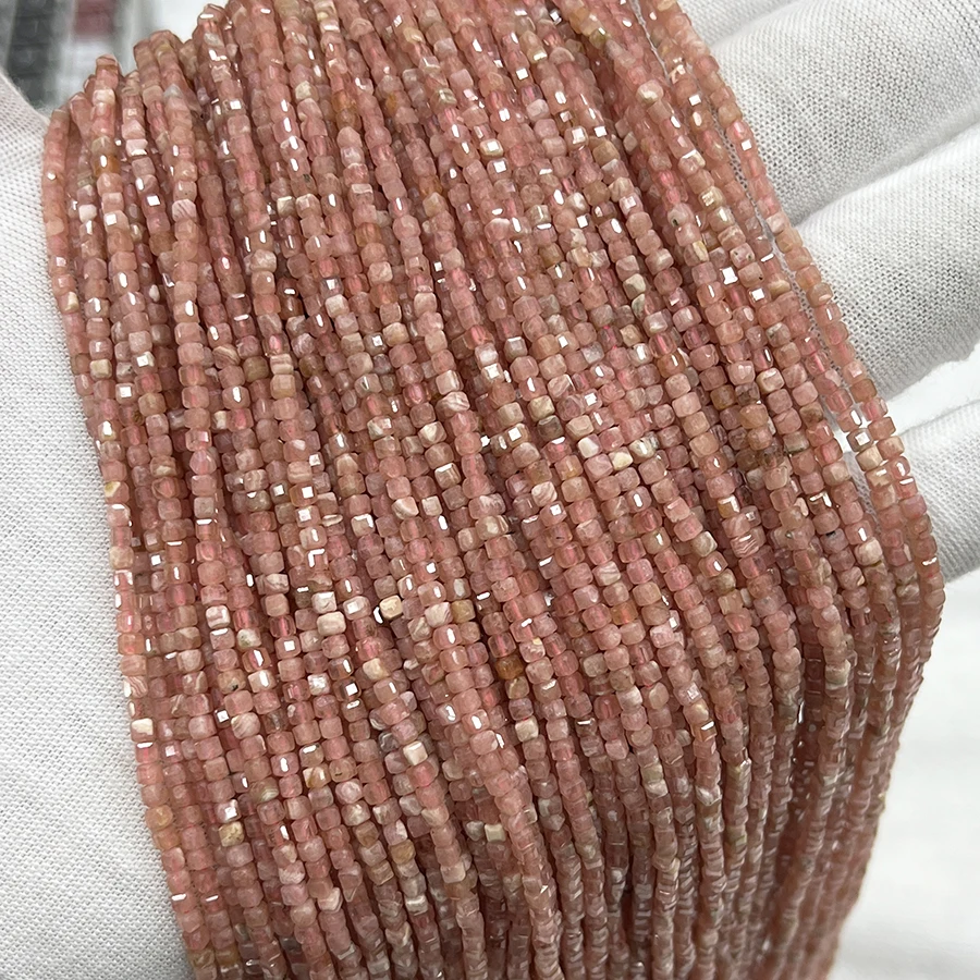 

Natural Rhodochrosite Stone Handmade Faceted Cube Loose Beads For DIY Jewelry Making Bracelet Necklace 15” 2.5mm