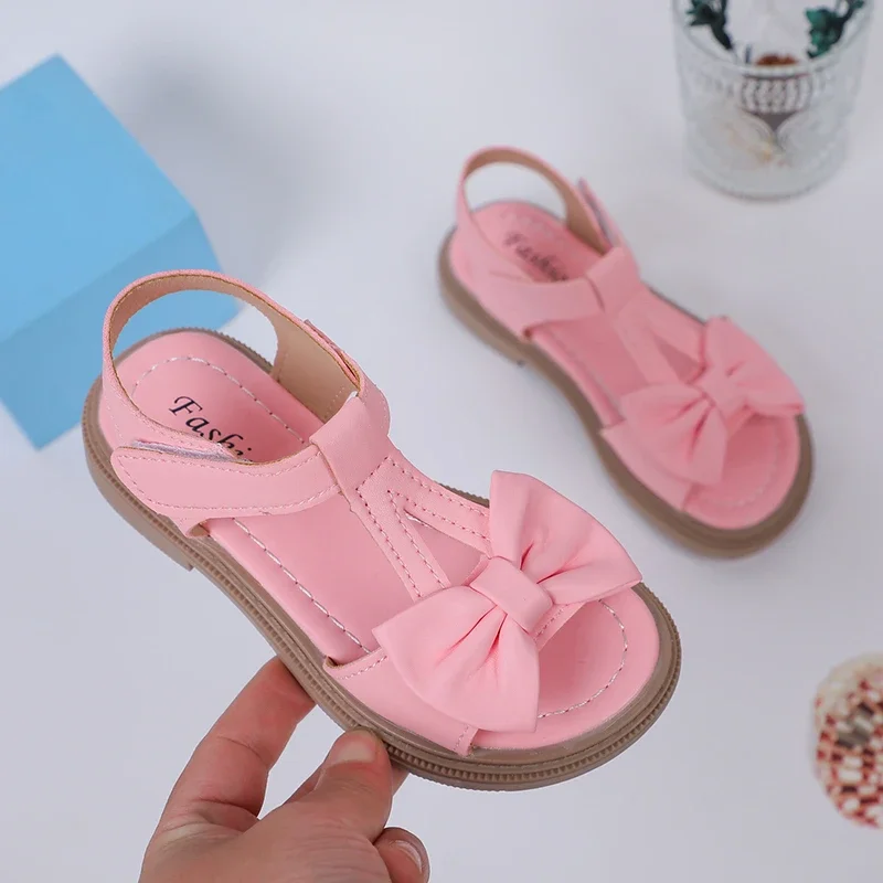 Mumoresip Kids Fashion Girls Sandals New Bow Versatile Open-toe Breathable Simple Platform Casual Shoes Hook Loop Princess Shoes