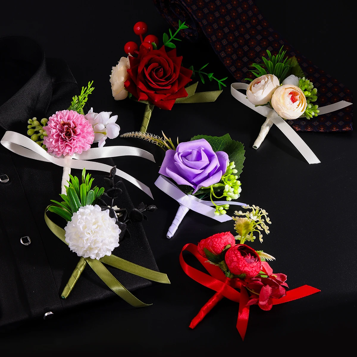 

2024 Wedding Bride and groom European-style handmade rose corsage brooch with a variety of simulation options suitable for weddi