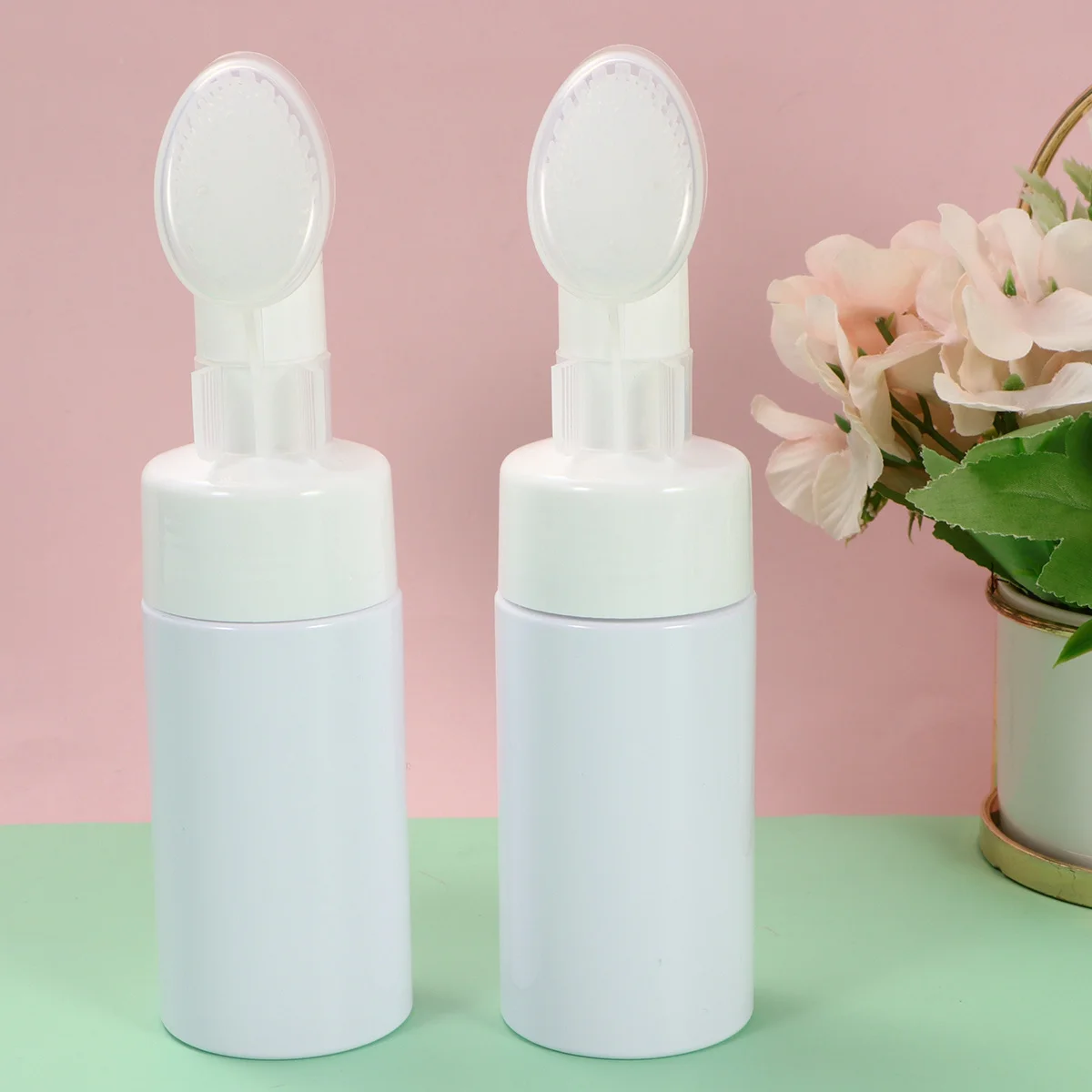 

2Pcs Brush Head Facial Cleanser Bottle Durable Plastic Portable Camping Travel Cosmetics Bubble Bottle Easy Use