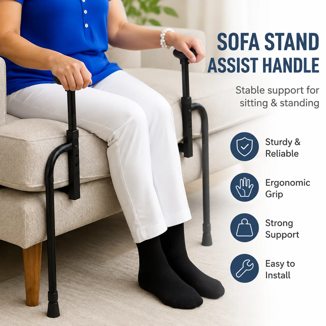 Adjustable Standing Assistance Rail for Bedside, Chair, or Recliner – Support Handle for Seniors