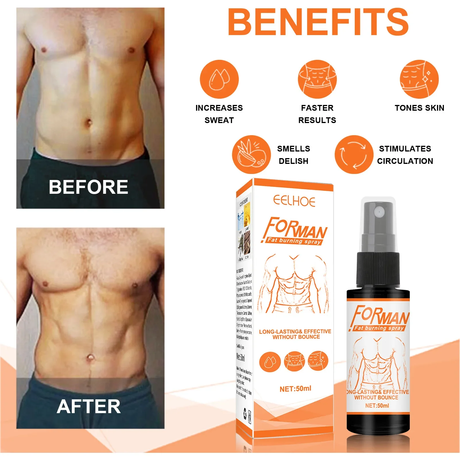 Men Fat Burning Spray Cellulite Removal Firming Weight Loss Tighten Abdominal Muscle Muscle Spray Slimming Spray 50ml Похудение view 5