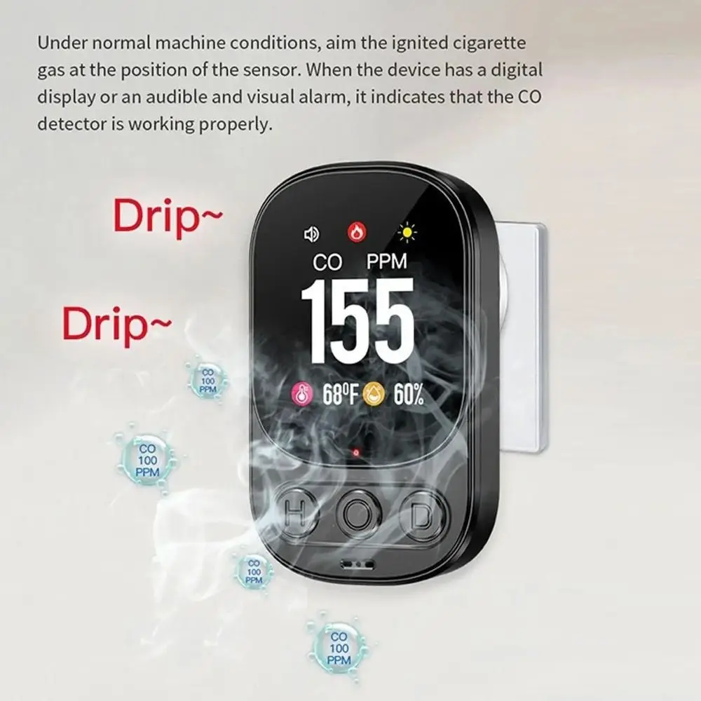 High Sensitivity Carbon Monoxide Detector Large Screen Real Time Monitoring CO Monitor Portable Temperature Humidity Detector