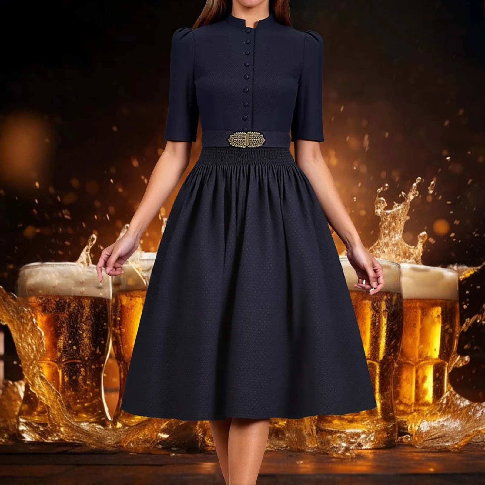 

Женское плиссированное платье с воротником-стойкой и поясом, платья трапециевидной формы, женские праздничные традиционные баварские пивные костюмы, одежда 2025