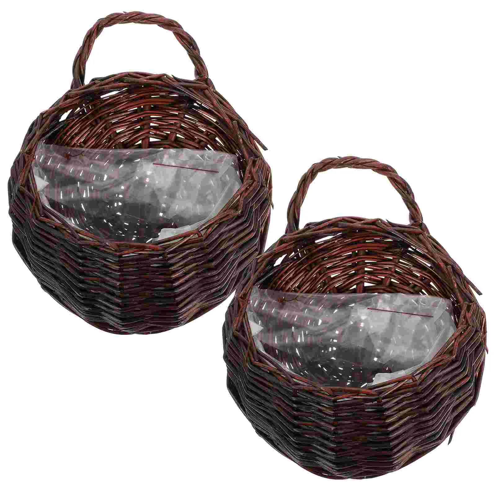 2 buah pot bunga gantung dinding keranjang rotan penyimpanan serba-serbi dapur untuk gantungan mantel pemegang sayur buah