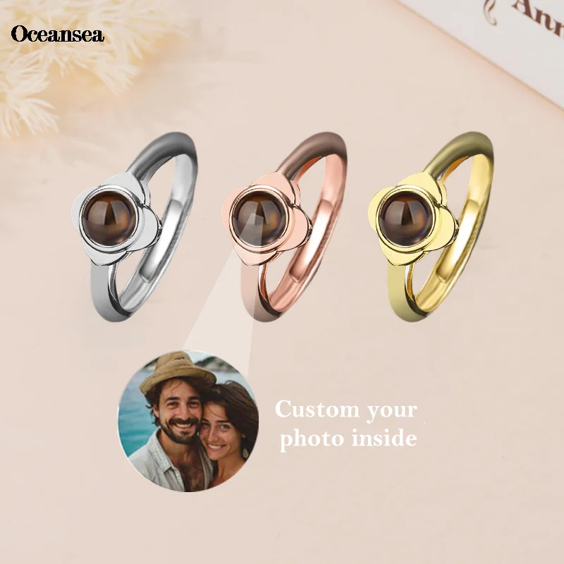 Anillo Personalizado con Foto de Trébol y Flor
