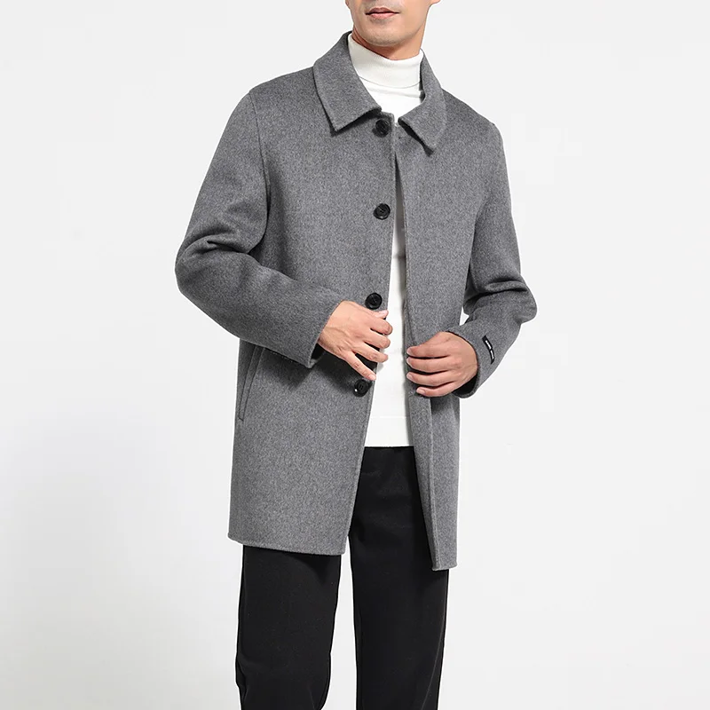 Men's 100% cashmere thick double-sided long coat, business casual classic, versatile and fashionable