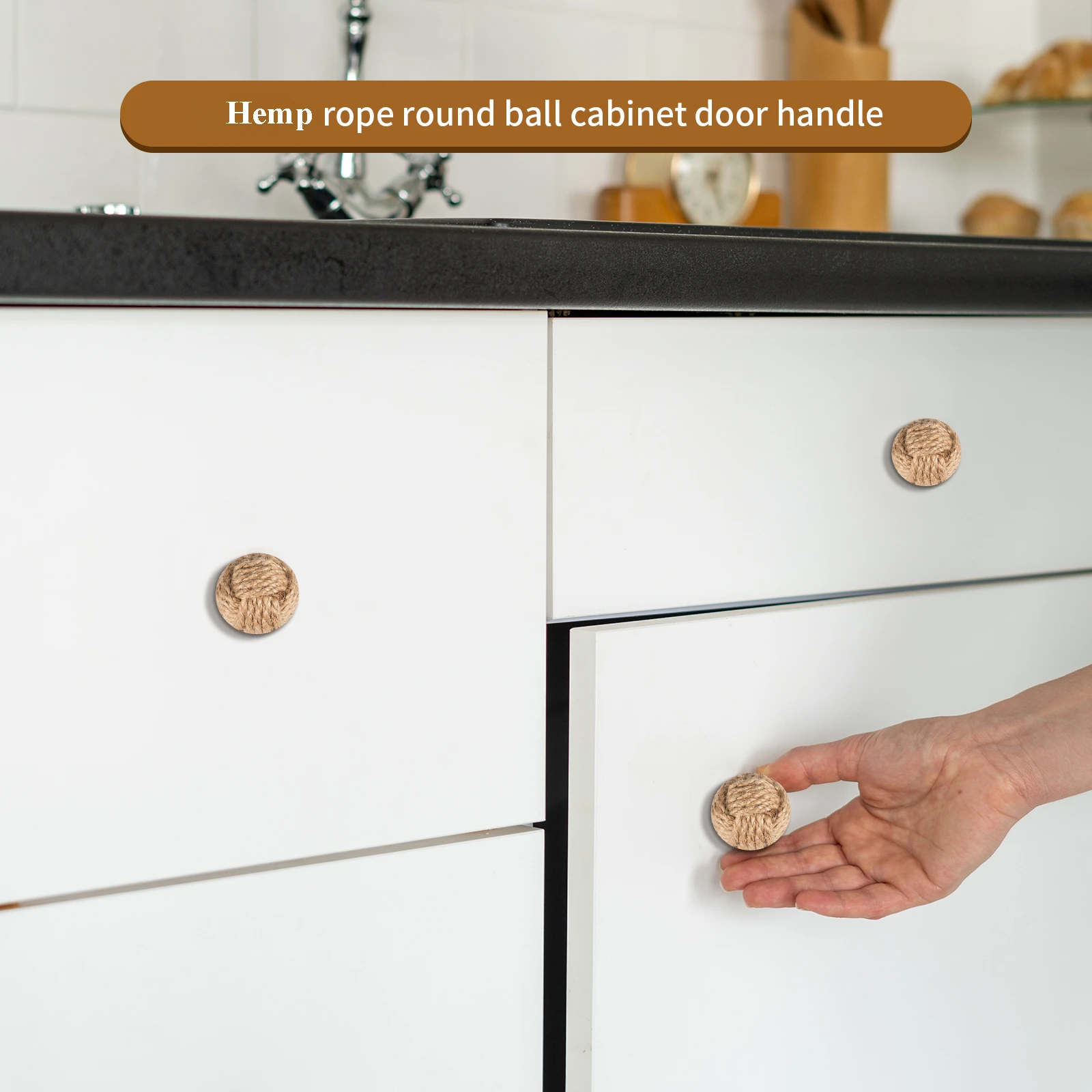 Hemp Rope Drawer Knobs Round Handmade Cabinets Dresser Handles Wood Kitchen Cupboard Wardrobe Door Pulls for Furniture