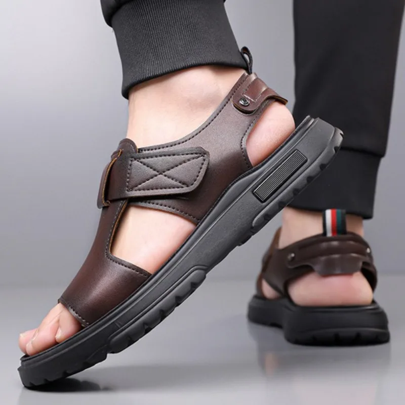 Men's Sandals Fashion Business Leather Sandals Non Slip Platform Sandals for Men 2025Summer Casual Beach Shoes Sandalias Hombre