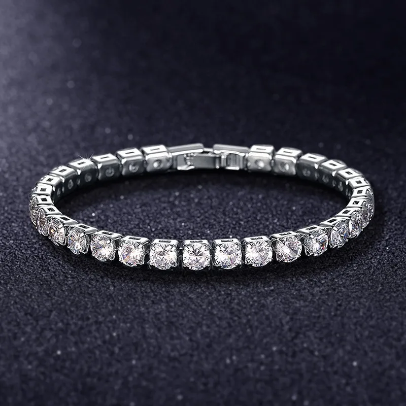 Luxury Hiphop Iced Out 4mm Cubic Zirconia Crystal Tennis Bracelets For Women Men Gold Color Silver Color Bracelet Chain Jewelry