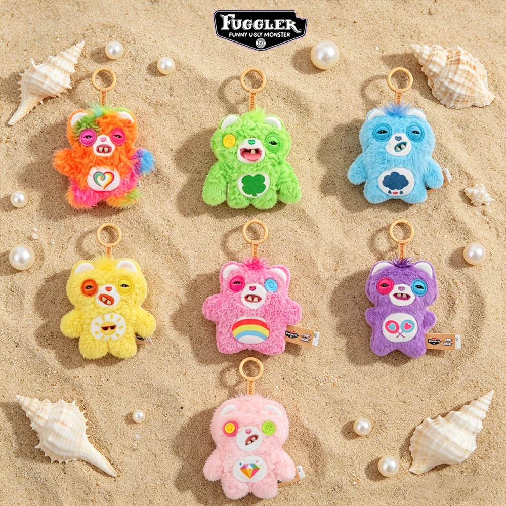 

Fuggler with Care Bears Original Keychain Blind Box FUGG Ugly Monster Plush Pendant Toy Stuffed Key Ring Peluche Doll Gifts