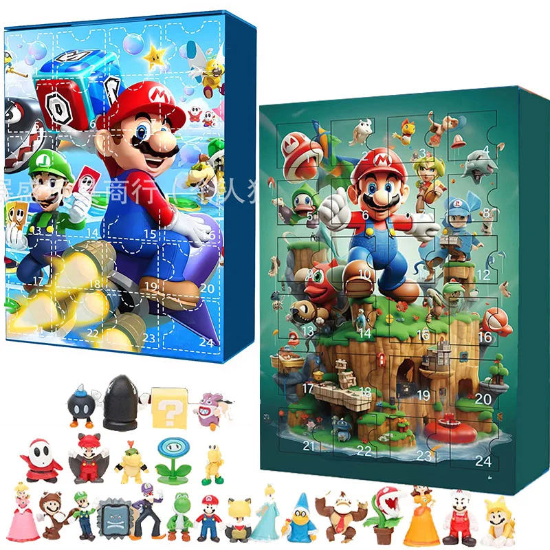 24PCS Super Mario Bros Lucky Box Random Figures Inside Christmas Gift Toy for Children Christmas Advent Calendar Mini Model Doll