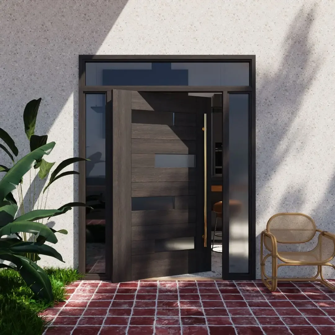 Wood Grain Color Windproof Theft Proof Aluminum Pivot Door Windproof and Rainproof Villa Entry Doors with Intelligent Lock