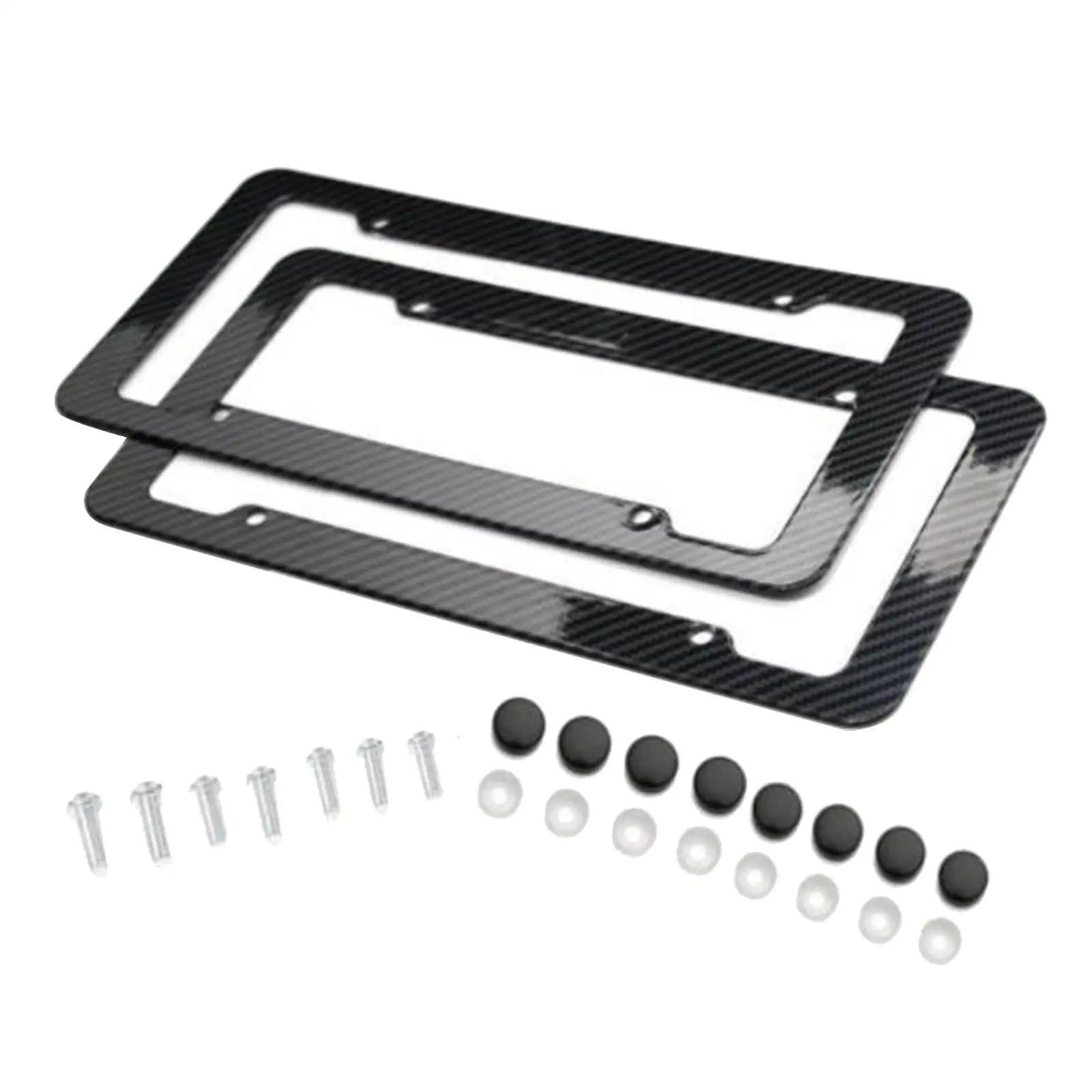 2 Fiber Style License Frames, Front Rear Holder, Plate Covers with Screws for us