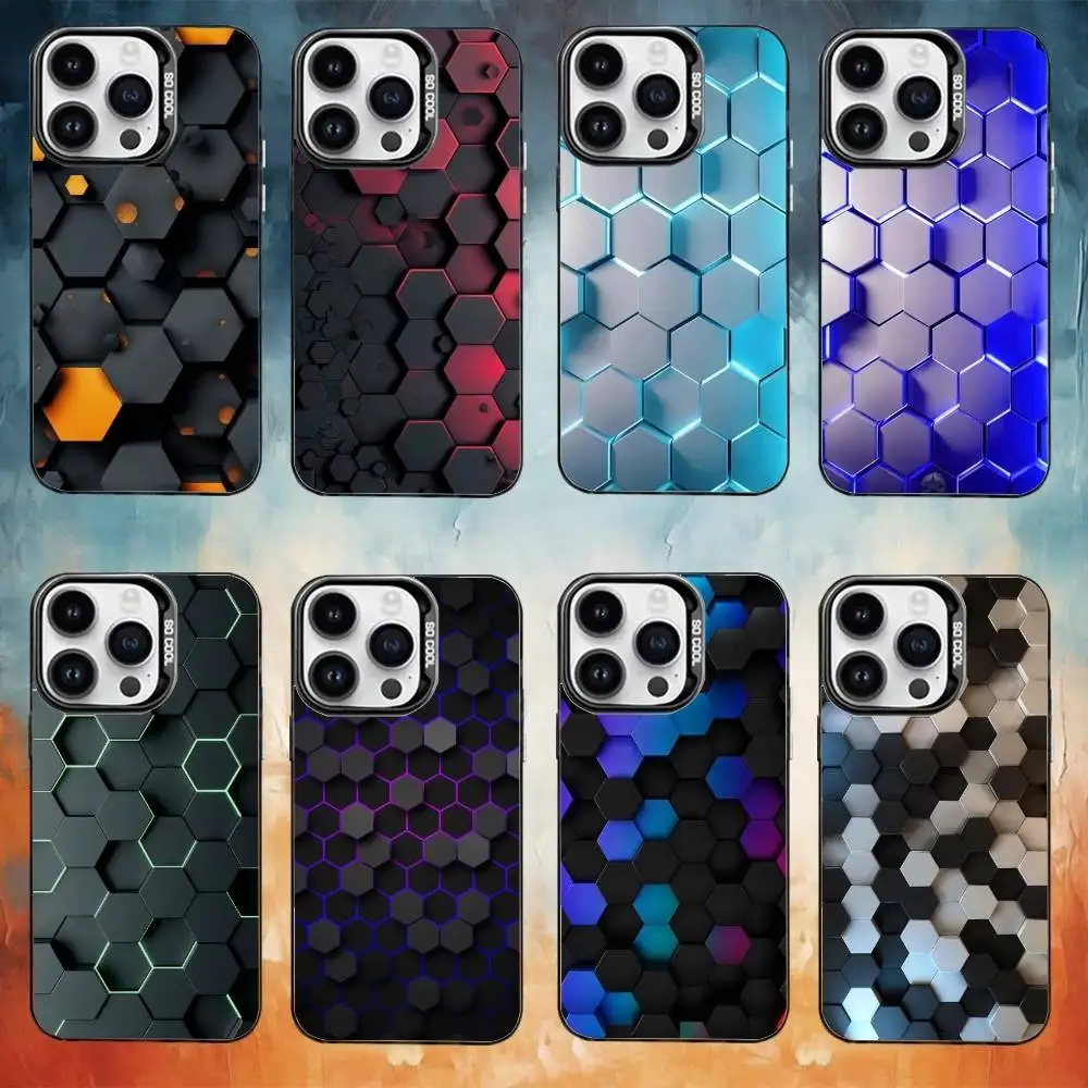 

Luxury H-Honeycomb Cube Phone Case For iPhone 17,16,15,14,13,12,11,Pro Max,Plus black Candy Silver Cover