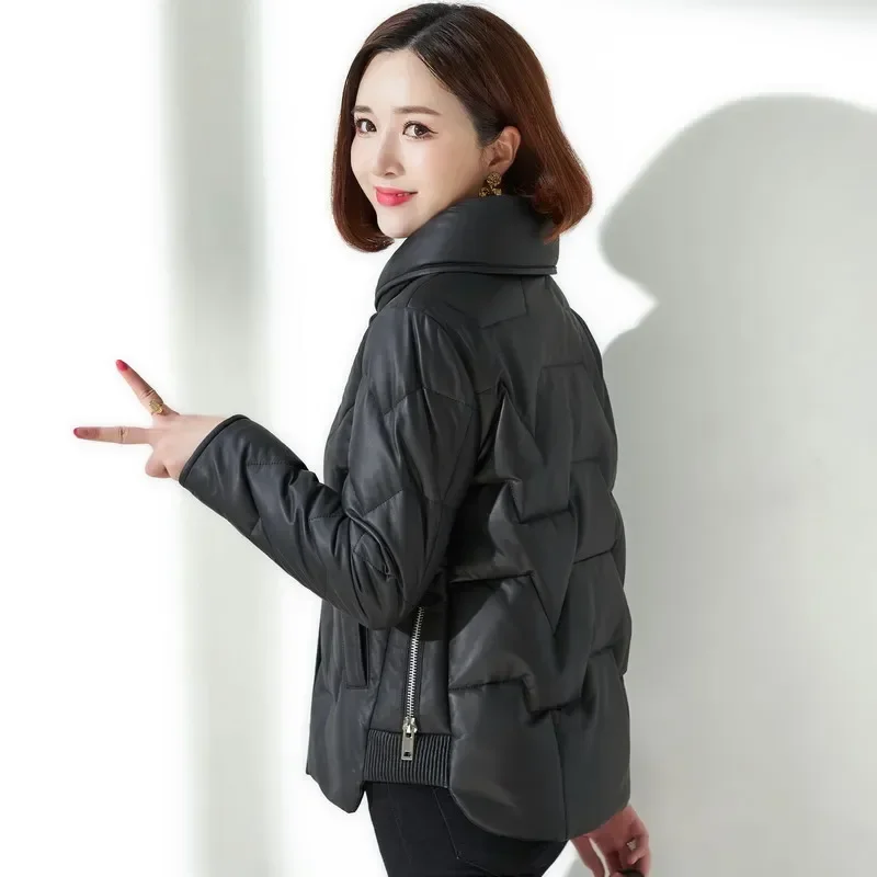 Real Leather Jacket Women Clothing Women's Leather Down Jackets Female Winter Puffer Korean Style Fashion Coat Outwear Chaqueta