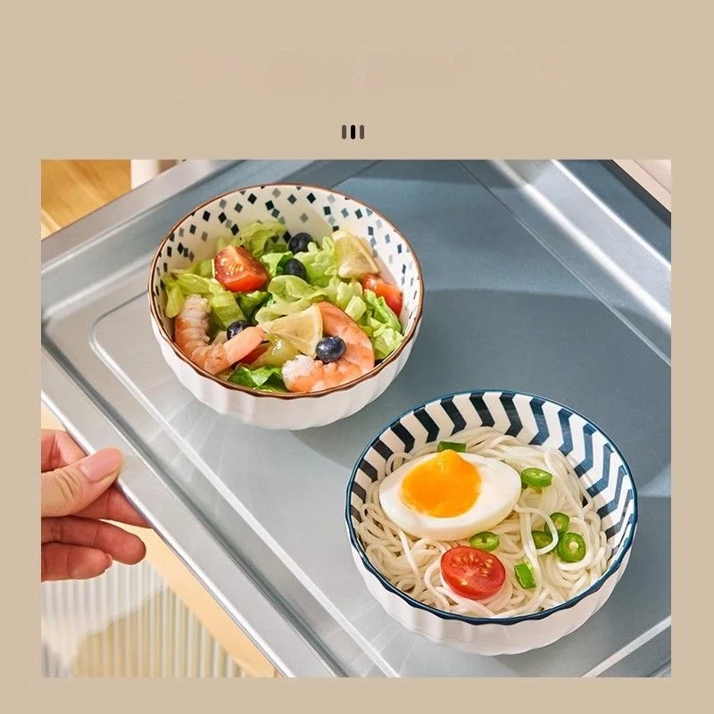 GIANXI 6Pcs Household High-end Rice Bowl Circular Lunch Cup Cold Noodle Bowl Porcelain Bowl Kitchen Ceramics Ramen Bowl Set