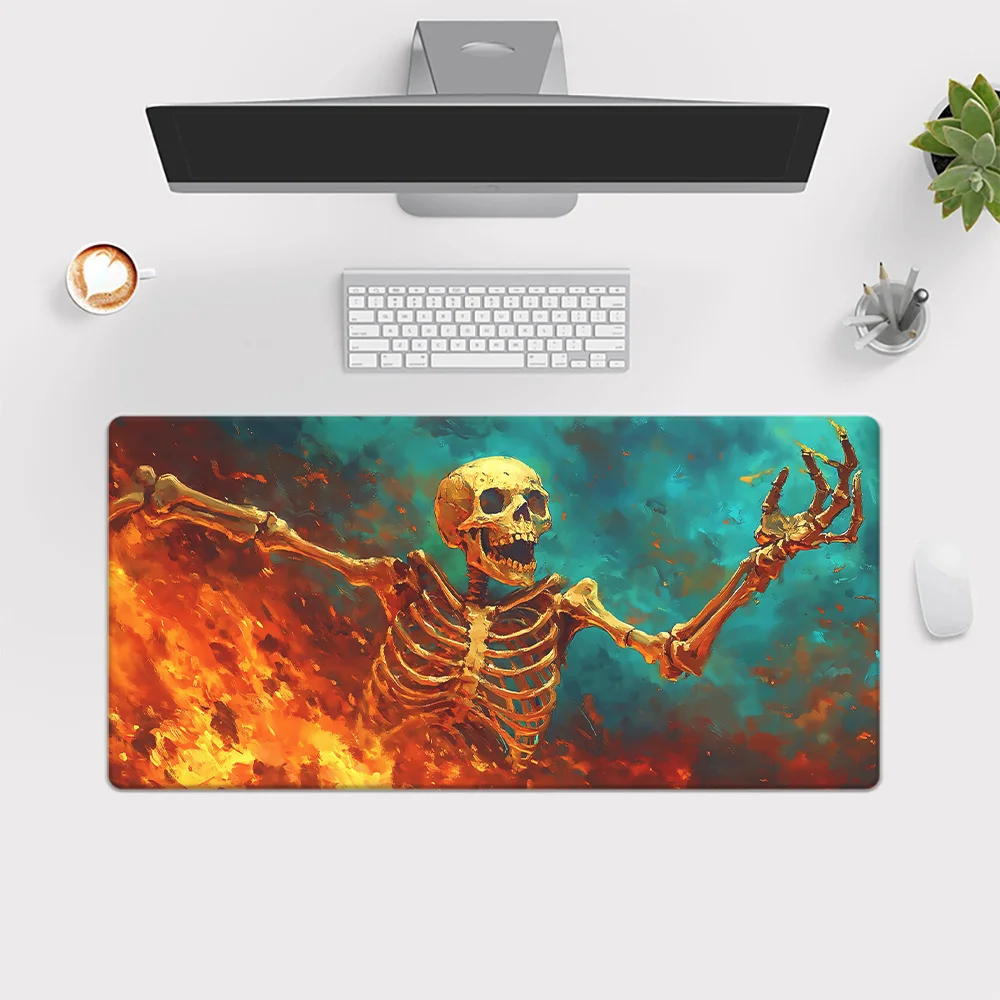 Fire Skeleton Risen XL Desk Pad | Gaming Keyboard Mouse Mat | Rubber Waterproof Non-Slip Office PC Gamer