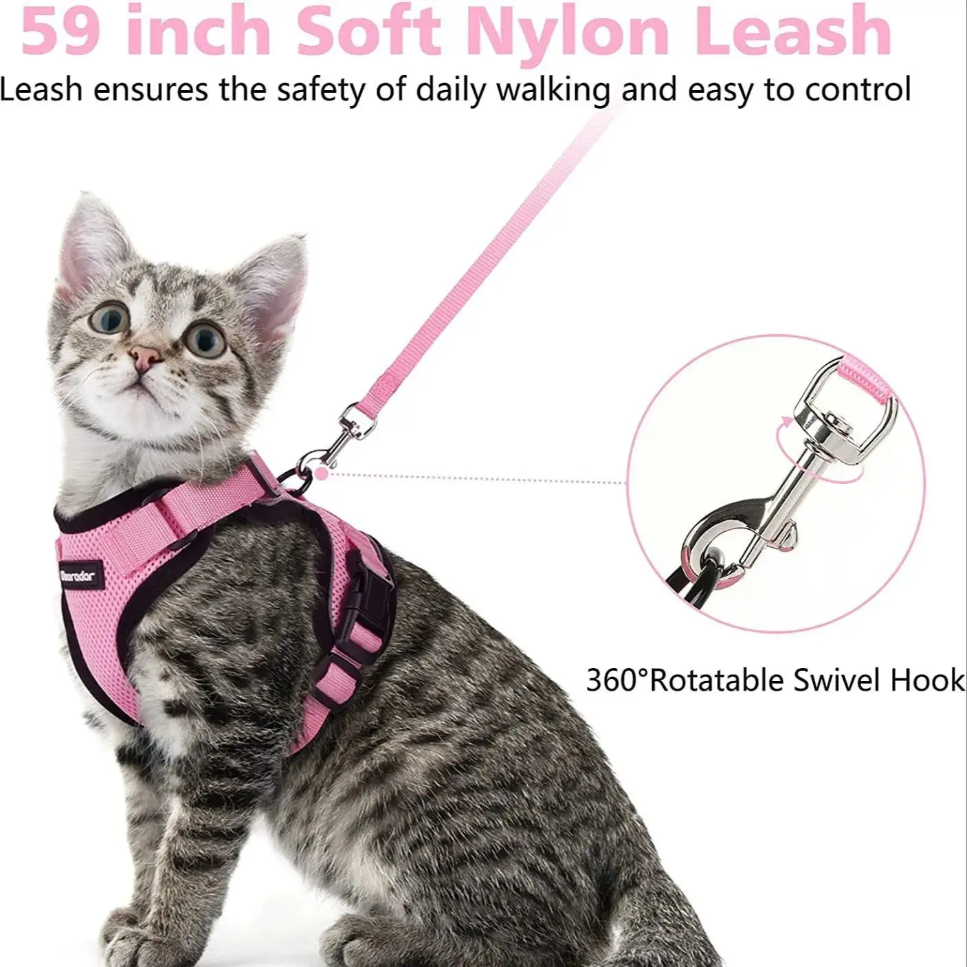 Pet Cat Cat leash Harness Escape Proof Soft Adjustable Vest Harnesses for Cats,Easy Control Breathable Reflective Strips Jacket