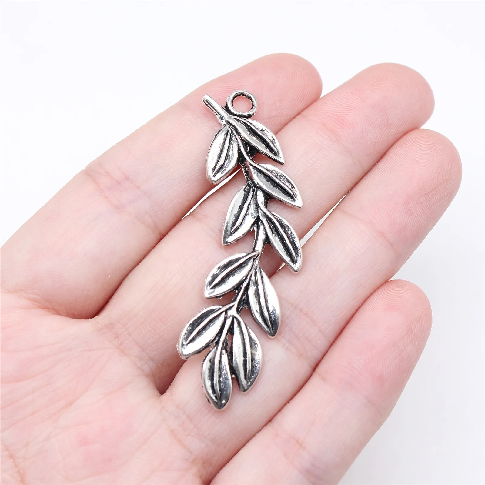 10pcs 52x16mm(2.05x0.63inch) Antique Silver Color Olive Branch Charms Pendants DIY Jewelry Making Accessories