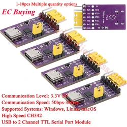 10pcs/1pc USB to 2 Channel Way TTL Serial Port Module Type-C 50bps-3Mbps High Speed CH342 Chip Communication Conversion Module