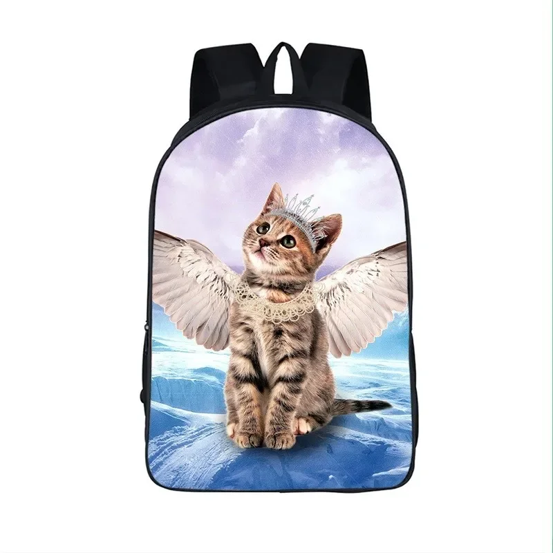 Kawaii gato preto branco anjo asa impressão mochila crianças sacos de escola adolescente mochilas de armazenamento meninas meninos sacos de viagem ao ar livre