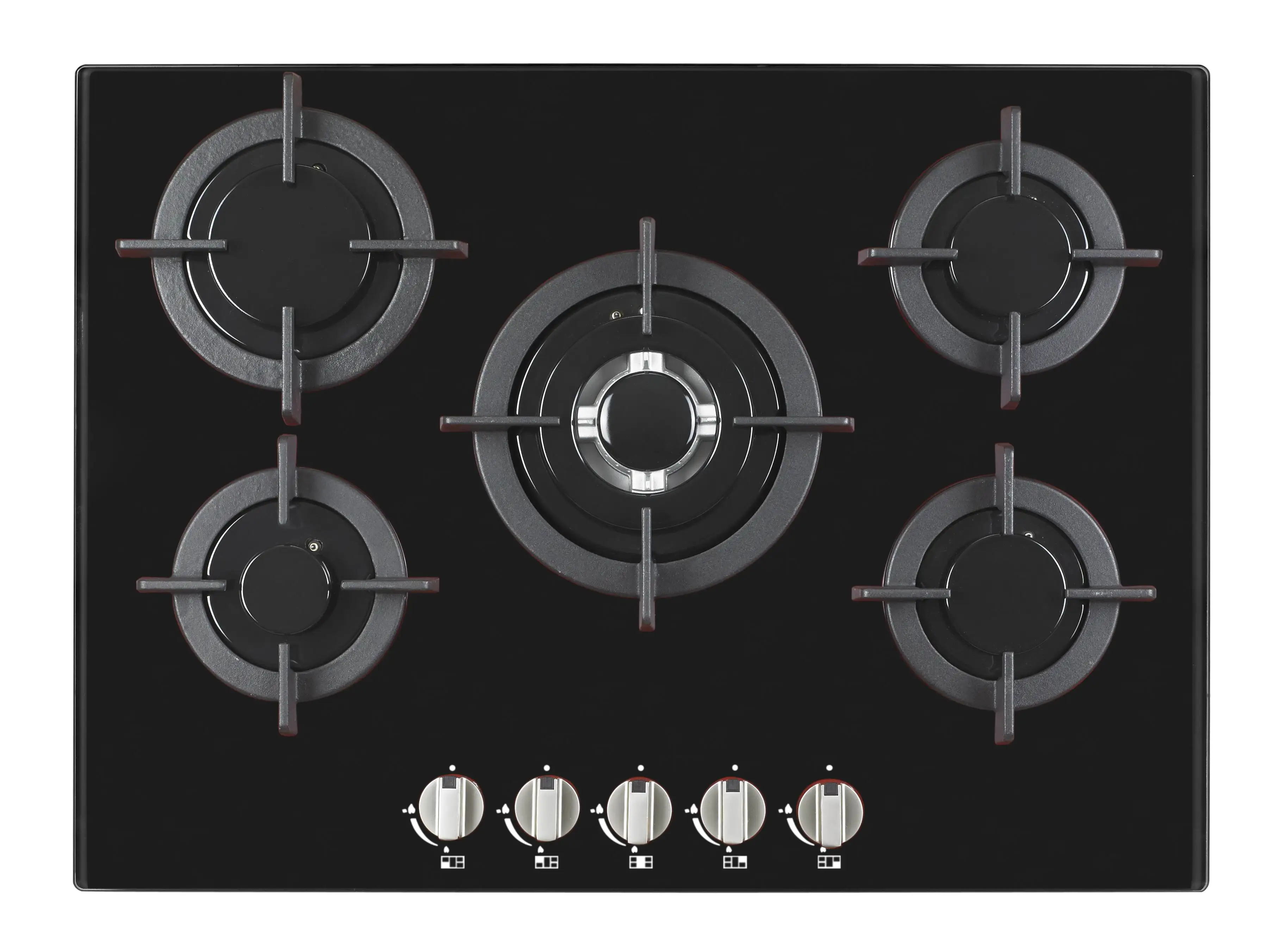 Estufa de 5 quemadores de vidrio templado de 24 pulgadas, venta al por mayor de fábrica, cocina de Gas integrada para el hogar, RV, coche, garaje de Hotel