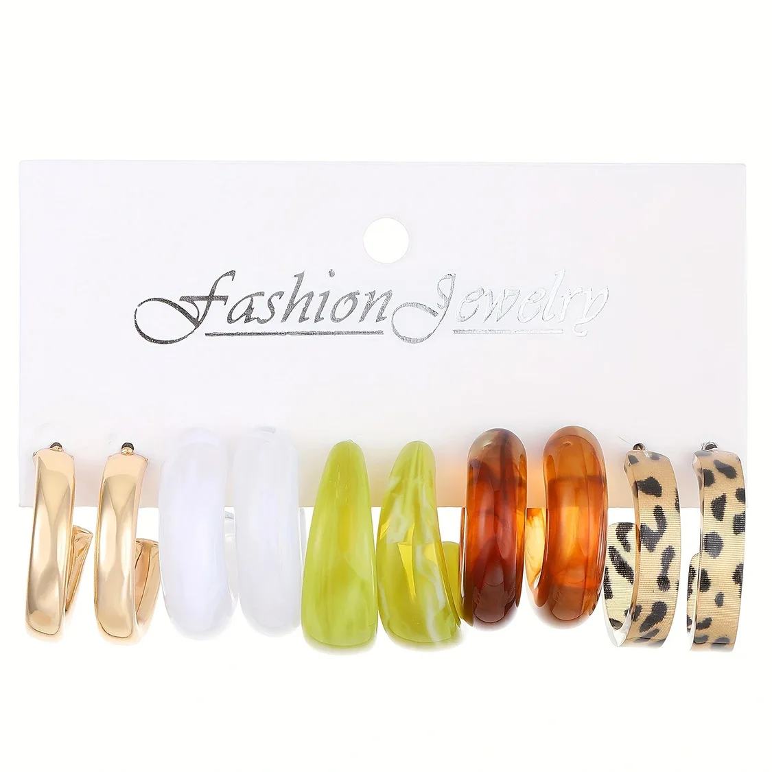 Bohemian Acrylic Thick C-shaped Hoop Earrings Fashion Colorful Resin Earring Set Women\'s Summer Beach Party Jewelry