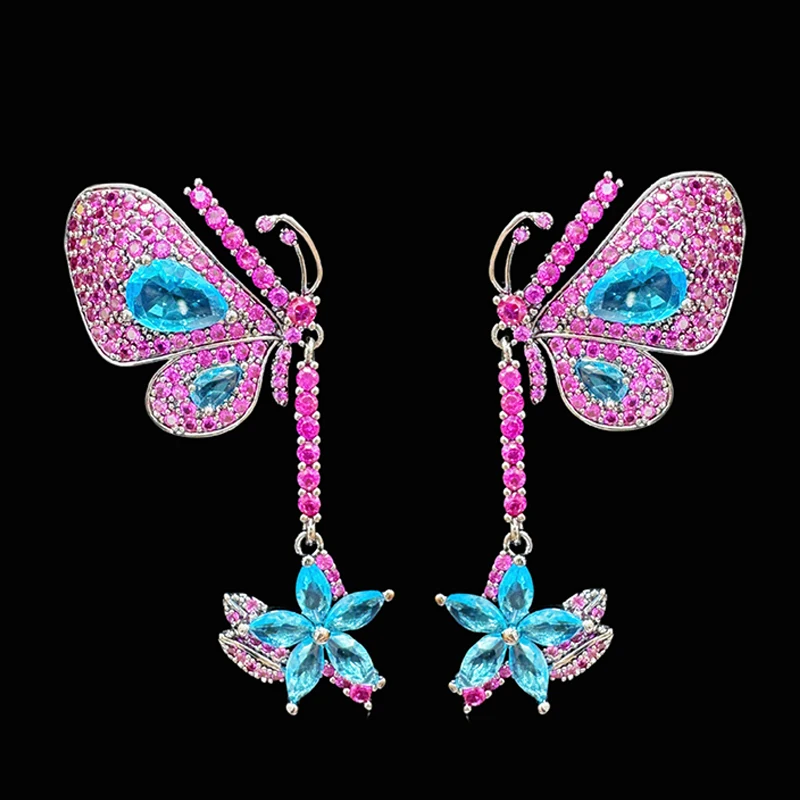 

Синие, розовые серьги-бабочки с цирконием и бабочками, роскошные ювелирные изделия, женские серьги для ужина, сладкий подарок на день рождения, дочка для женщин