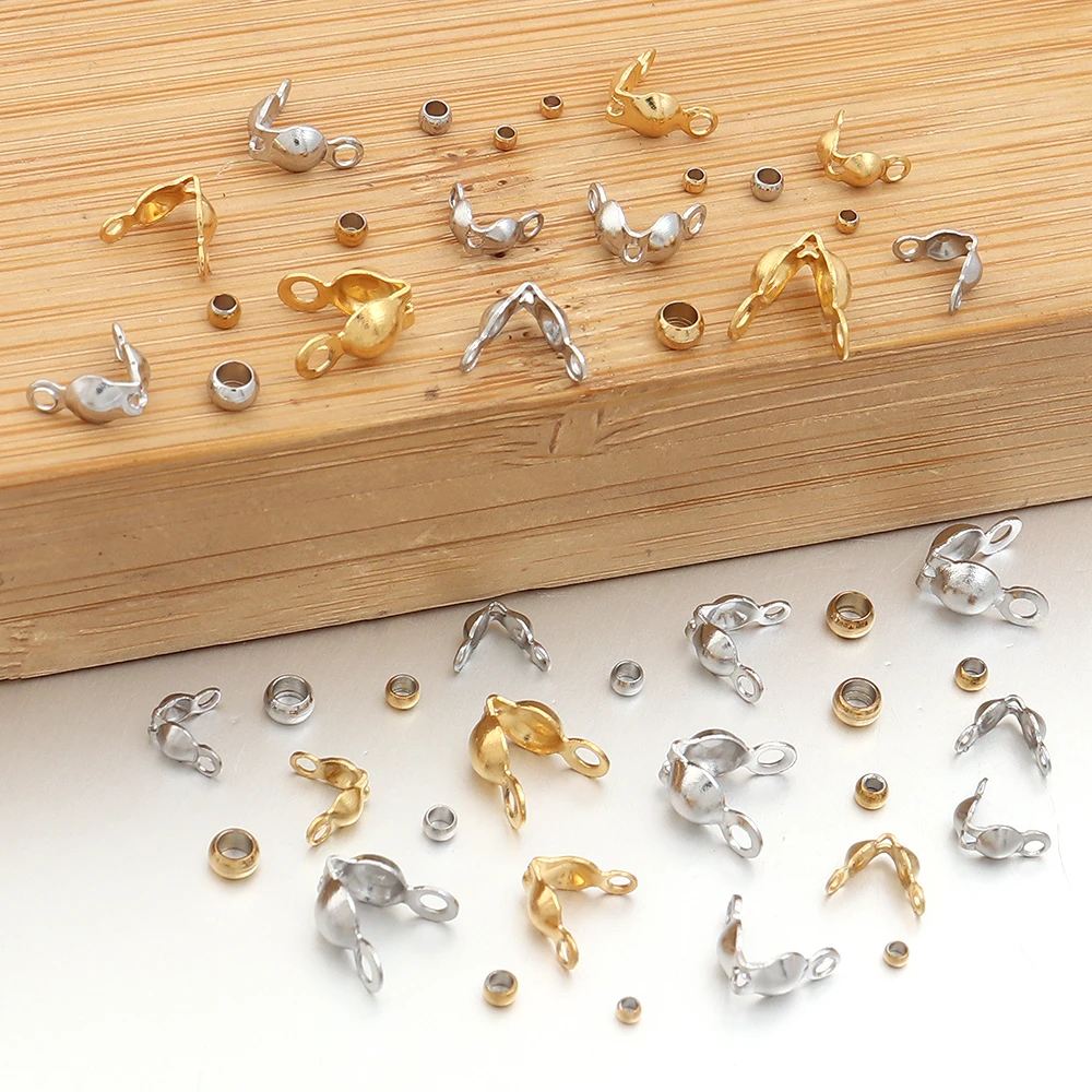 40-200pcs Stainless Steel Gold Color Connector Clasp Crimp End Beads For Bracelet Necklace Chains DIY Jewelry Making Accessories view 4