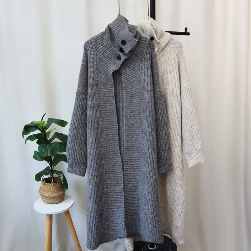 [EWQ] Korean Fashion Style Long Cardigan Coats Big Turn-down Collar Warm Casual Women Knit Coat Winter 2024 Autumn New 16O1746