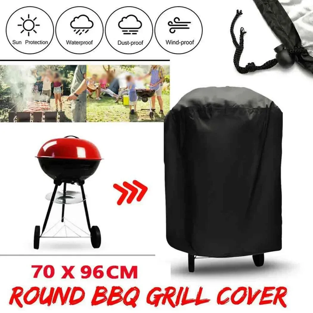 Stylish Design Round BBQ Garden Cover for Weber Barbecue Grill Waterproof Outdoor Protection 70 x 96cm/27 x 37inch