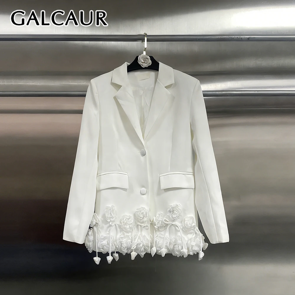 

GALCAUR Solid Spliced 3D Flowers Jacket Female Lapel Long Sleeve Loose Elegant Luxury Women's Jackets Fashion Autumn Style New