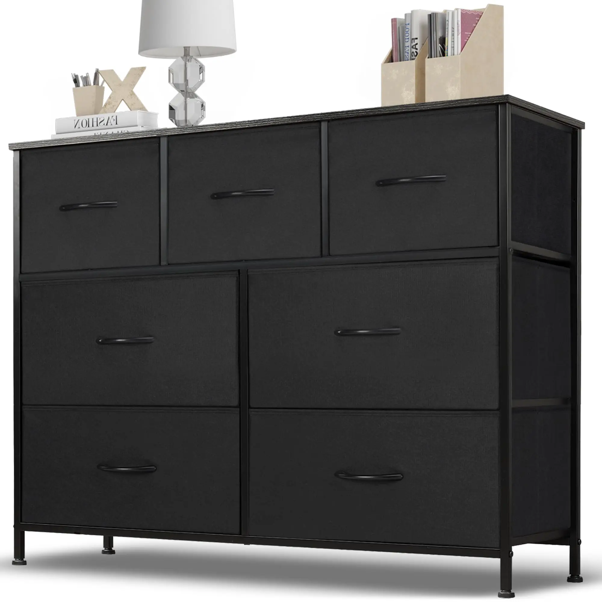 

Dresser For Bedroom With 7 Drawers, Anti-Tip Wide Fabric Chests Storage Organizer Tower Furniture, Tv Stand For Tv Up To 45