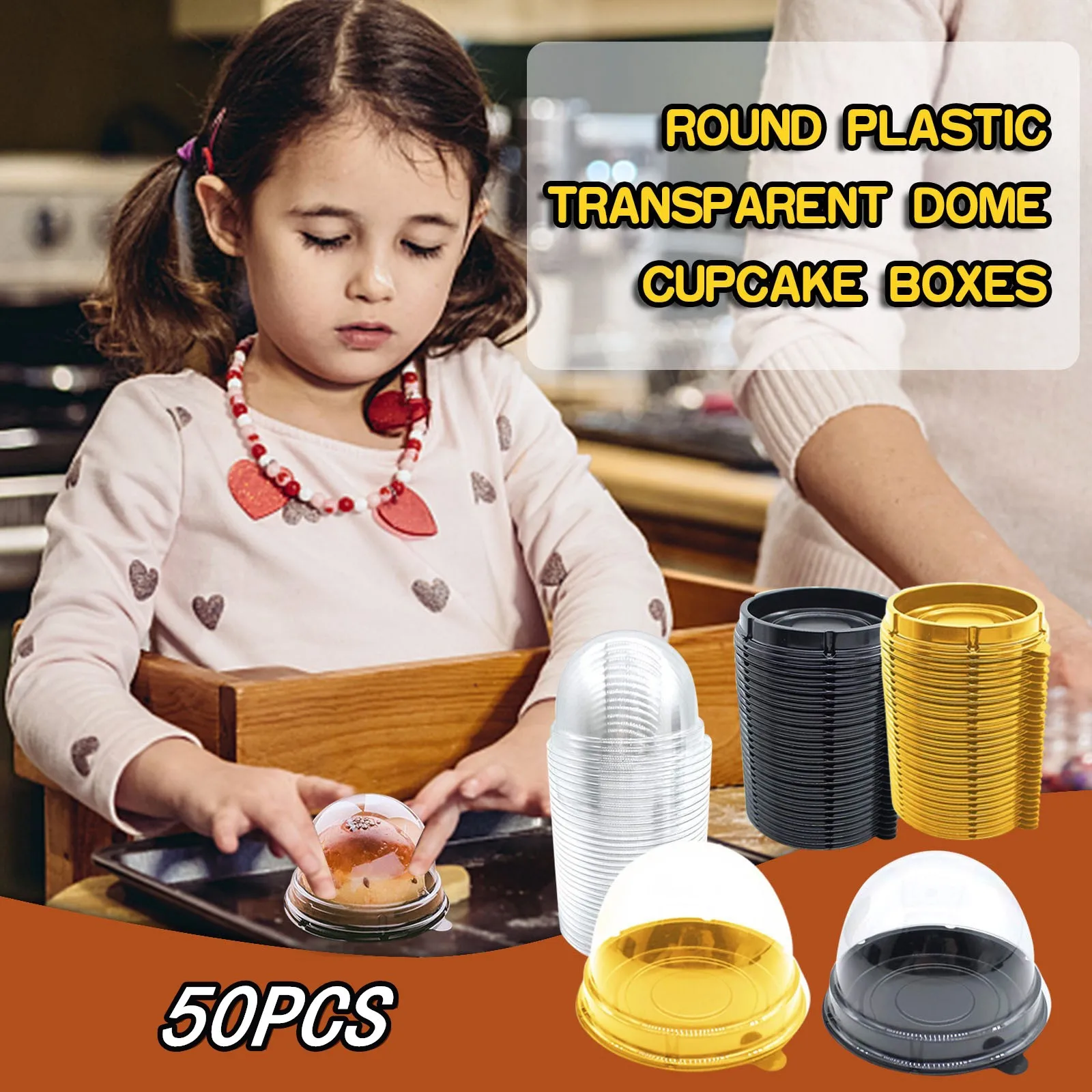 Cake Box Container Holder Round Plastic Transparent Dome 50pcs Baking Packaging Cupcake Mooncake Egg Yolk Puff Dessert Storage view 2