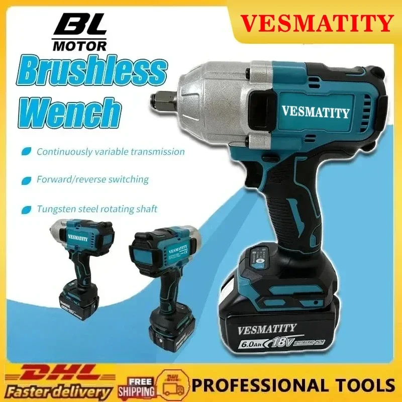 Cordless Impact 500N.M Electric Wrench, Cordless High Power Shock Absorber for Car Repair For Makita 18/20V Battery Pin
