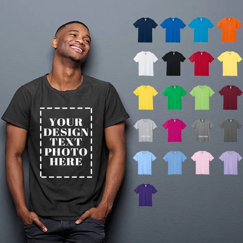 تي شيرت رجالي 100% قطن تصميمك الخاص تي شيرت رجل شعار العلامة التجارية/صورة مخصصة لتقوم بها بنفسك طباعة س الرقبة تي شيرت الذكور بلايز