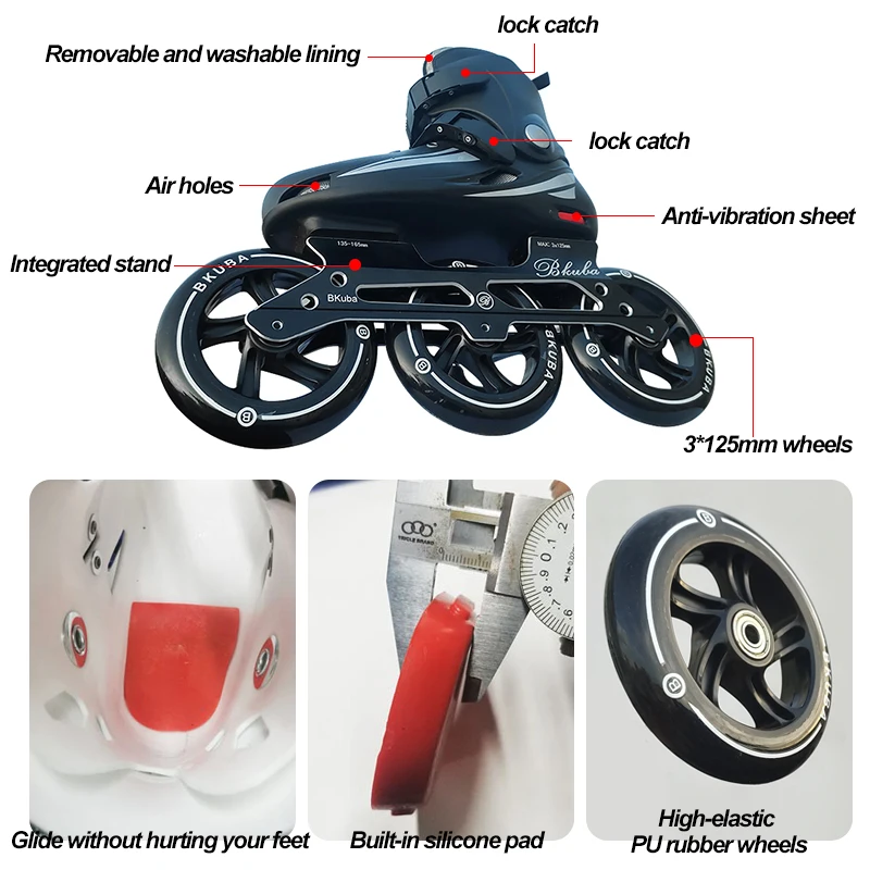 Pattini a rotelle in linea scarpe da 125mm con ruote Aldult Speed 3 ruote professionali per scarpe da ginnastica da pattinaggio 35-46 Skate Roll