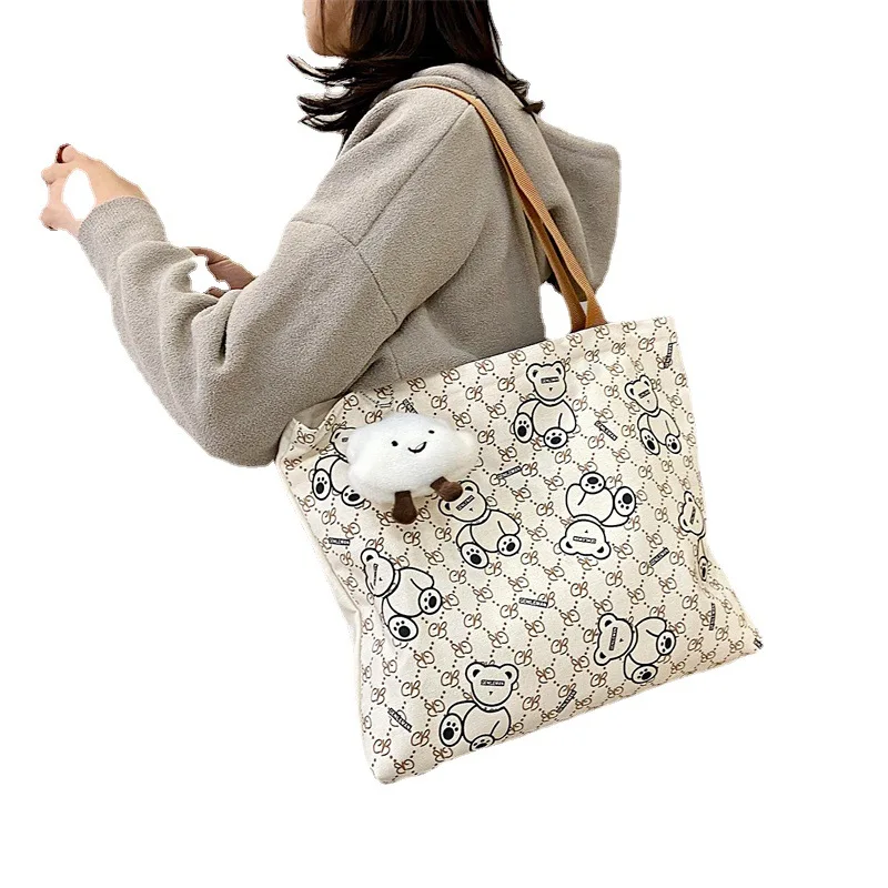 Cute Cartoon Bear Funny Print Women Shoulder Canvas Bag New Punk Casual Fashion Large Tote Bag