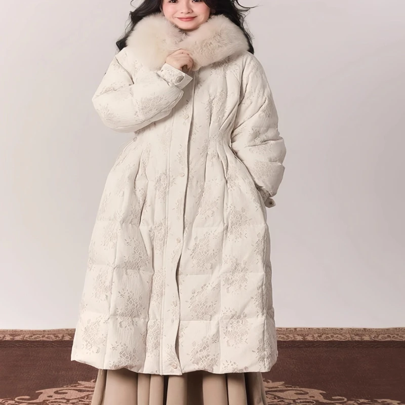 2025 зимнее женское шерстяное пальто с утолщенной талией, утягивающая длинная пуховая хлопковая куртка, модная верхняя одежда